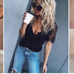 Vici Black Lace Sleeve Tshirt